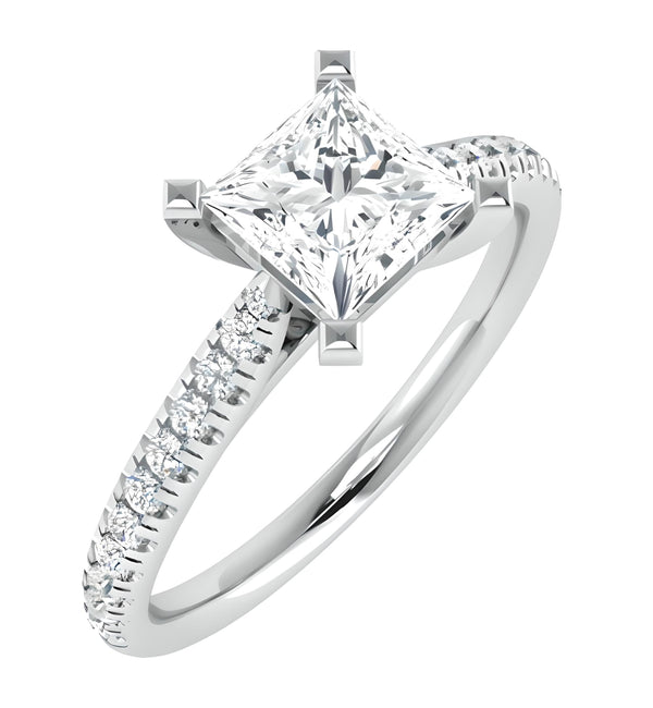 Solitaire Pave Princess Cut Engagement Ring