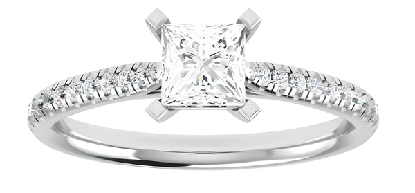 Solitaire Pave Princess Cut Engagement Ring