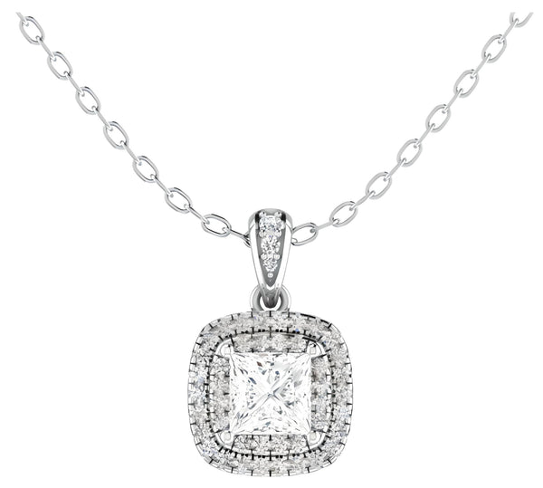 Double Halo Princess Cut Pendant