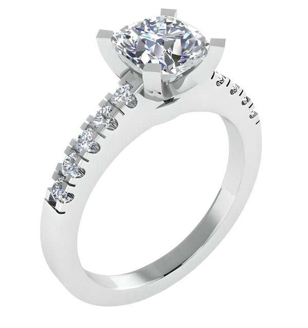 Solitaire Pave Cushion Cut Engagement Ring