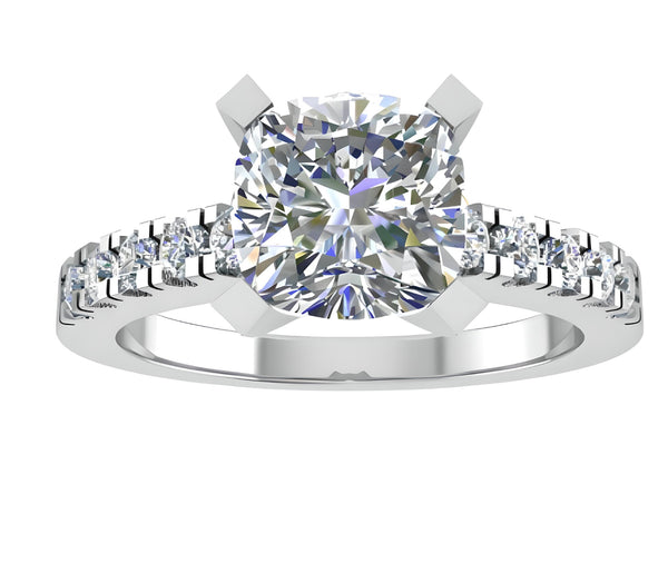 Solitaire Pave Cushion Cut Engagement Ring