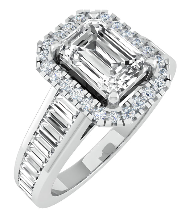 Halo Pave Emerald Cut Engagement Ring