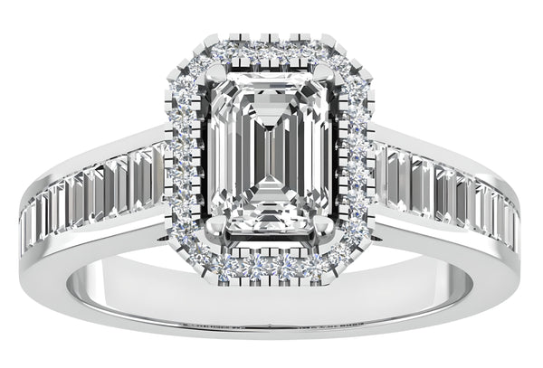 Halo Pave Emerald Cut Engagement Ring