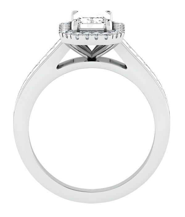 Halo Pave Emerald Cut Engagement Ring