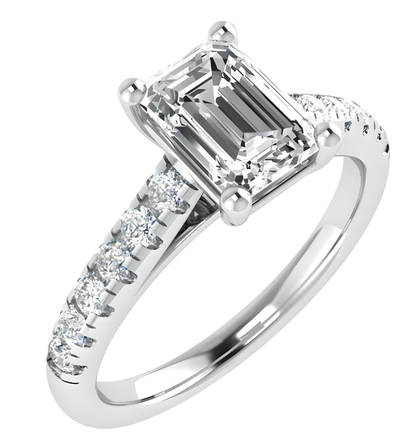 Solitaire Pave Emerald Cut Engagement Ring