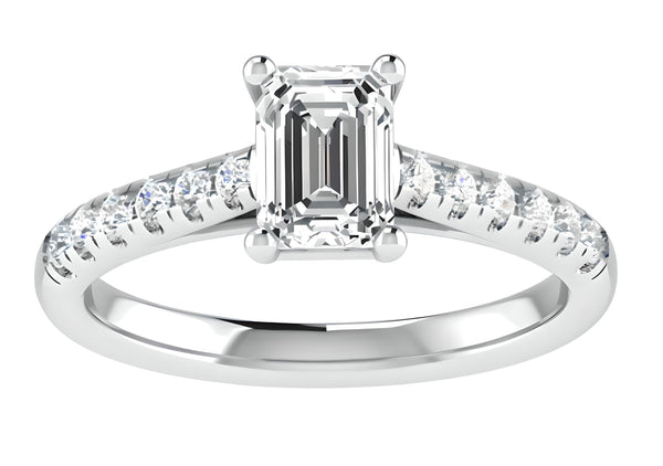 Solitaire Pave Emerald Cut Engagement Ring