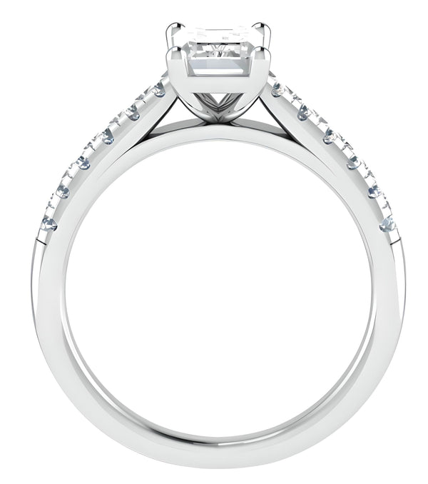 Solitaire Pave Emerald Cut Engagement Ring