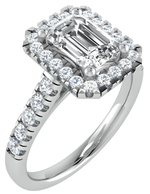 Halo Pave Emerald Cut Engagement Ring