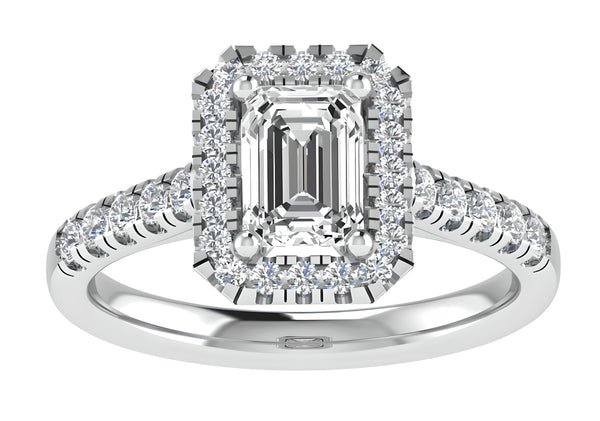 Halo Pave Emerald Cut Engagement Ring