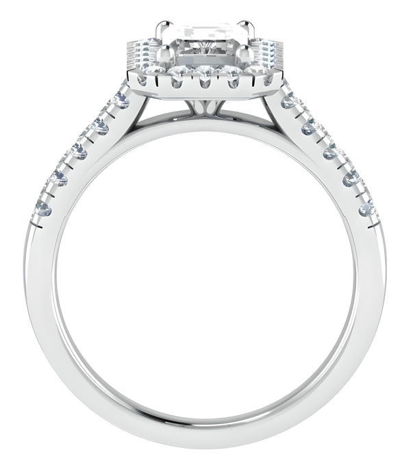 Halo Pave Emerald Cut Engagement Ring