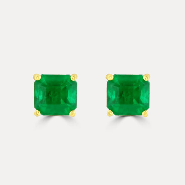 Colombian Emerald Square Stud Earrings