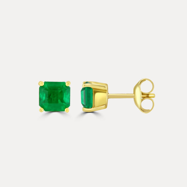 Colombian Emerald Square Stud Earrings