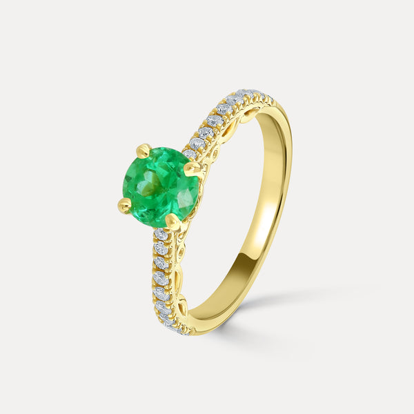 Round Cut Colombian Emerald Engagement Ring